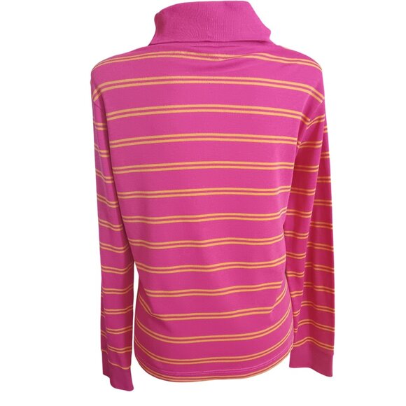 Vintage Women's Medium T-shirt Sears Pink Yellow Striped Turtleneck 1970's Hippy - Picture 5 of 6